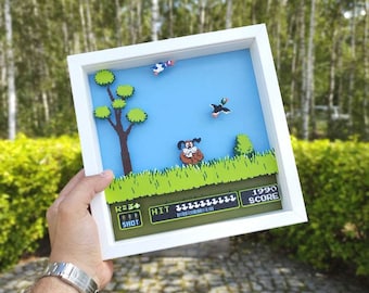 Duck Hunt 3D Diorama - Retro Gaming Shadowbox | Best Gift for Gamers 2024 | Vintage Wall Art Decor