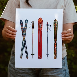 Nordic Skis Art Print: Minimalist Cabin Decor