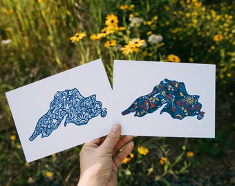 Lake Superior Art Print: Floral Midwest Cabin Decor (5x7)