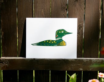 Nordic Loon Art Print: Hand-Drawn Cabin Decor (8x10)