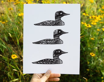 Nordic Loon Art Print: Hand-Drawn Cabin Decor