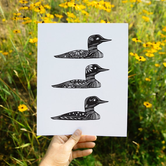 Nordic Loon Art Print: Hand-Drawn Cabin Decor 8x10