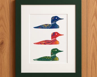 Nordic Loon Art Print: Hand-Drawn Cabin Decor Nature Wall Art
