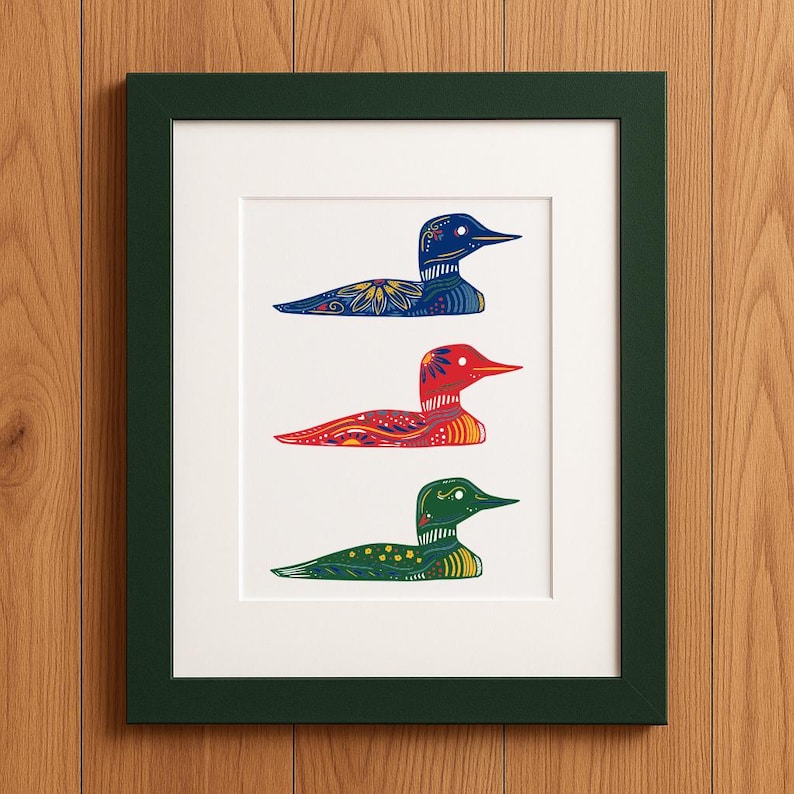 Nordic Loon Art Print: Hand-Drawn Cabin Decor Nature Wall Art image 1