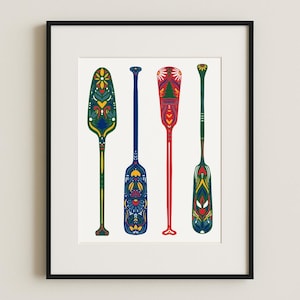 Nordic Canoe Paddle Art Print: Lake Cabin Decor
