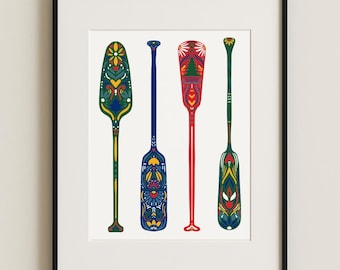 Nordic Canoe Paddle Art Print: Lake Cabin Decor