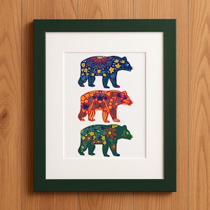 Bear Art Print – Woodland Animal Wall Decor – Scandinavian Folk Art – Cabin Wall Art – Nature Nursery Decor