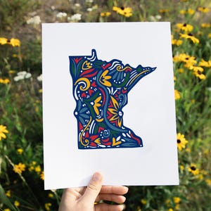 Minnesota Folk Art Print – Scandinavian Style State Illustration, Midwest Decor