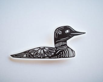 Black and White Common Loon Sticker: Waterproof Bumper Sticker - Minnesota, Maine