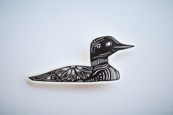 Black and White Common Loon Sticker: Waterproof Bumper Sticker - Minnesota, Maine