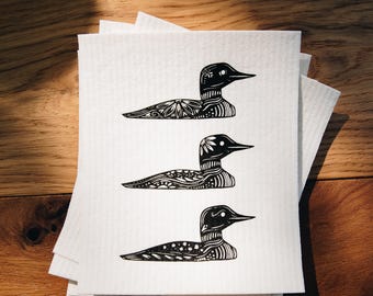 Common Loon Swedish Dish Cloth: Nordic Eco-Friendly Towel