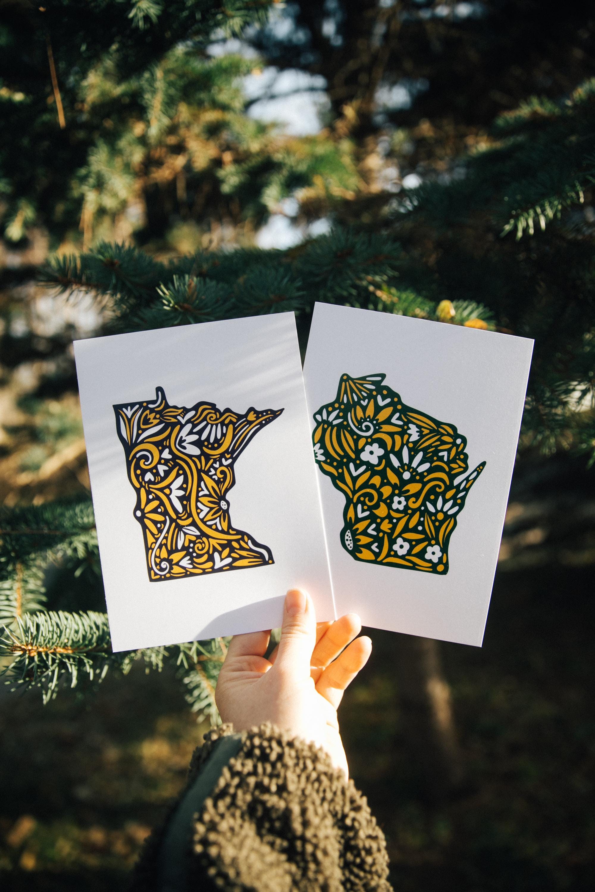 Minnesota Wisconsin State Art Print: Nordic Home Decor (5x7)