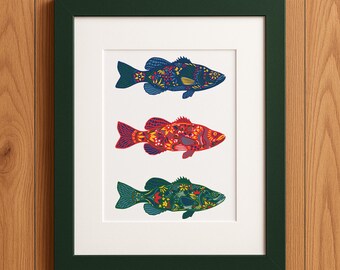 Nordic Bass Fish Print: Hand Drawn Cabin Art