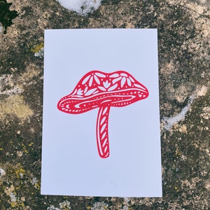 Mushroom Print - Nordic Home - Nature Art - 5x7 Print - Red Mushroom