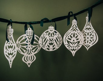 Nordic Paper Ornaments - Large - Holiday Decor - Paper Garland - Paper Decor - Festive Decor - Set of 5