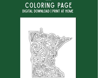 Minnesota State Coloring Page: Nordic Nature Theme (PDF Digital Download)