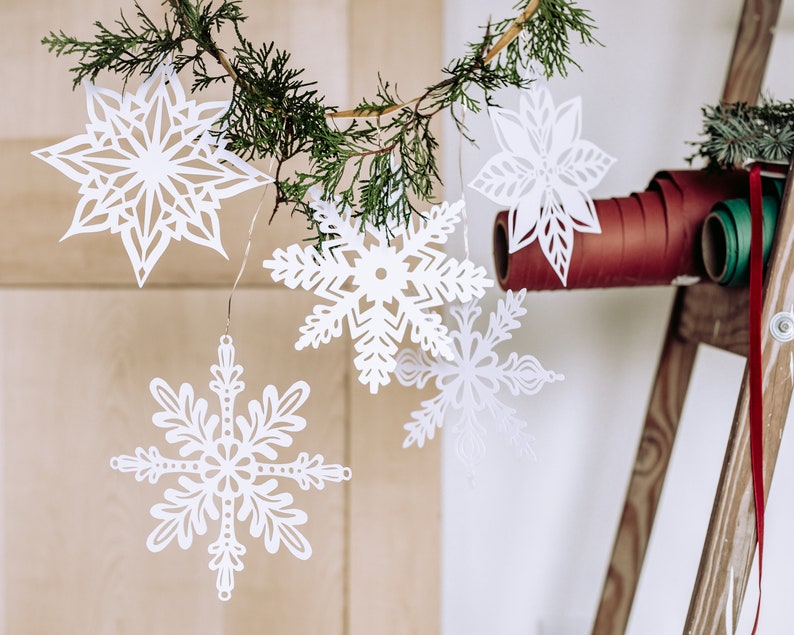 Paper Snowflakes set of 5 Holiday Decor image 1