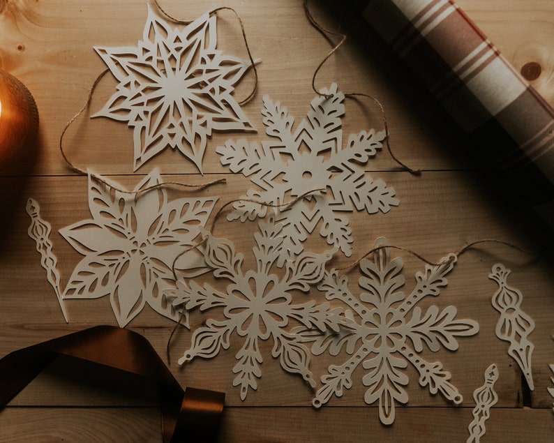 Paper Snowflakes set of 5 Holiday Decor image 3