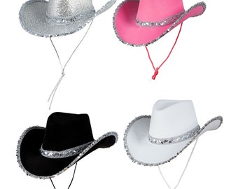 Ladies Assorted Cowgirl Hats with Sequins for Hen / Stag Parties, Rock & Pop Concerts, Western Cowboy, Wild West, Rodeo Fancy Dress Costumes