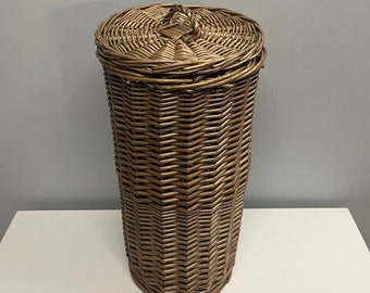 Brown Round Wicker Willow 3 Toilet Roll Holder - Bathroom Storage - Height 40cm