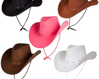 Adult Assorted Western Cowboy Hats (White, Black, Brown, Dark Brown, Pink) for Stag & Hen Parties Rodeo Cowboy Wild West Western Fancy Dress