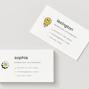 Cute Summer Kids Business Cards | Play Date Cards | Mom Business Card | Digital Download Printable Card for Kids | Calling Card for School
