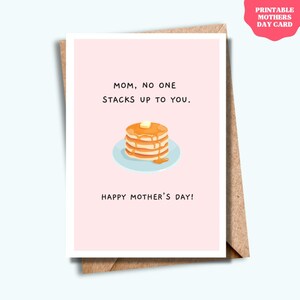 Tarjeta imprimible para el Día de la Madre - Panqueques apilados - Descarga digital - Tarjeta divertida y dulce para mamá - Descarga instantánea - Regalo DIY para el Día de la Madre