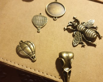 Gothic/ Steampunk/ Copper DIY Jewellery/ Metal Chain/ Blank base frame/ Bird Skull/ Bee/ Hot air balloon/ Blank base Rings/ Craft/ Metal