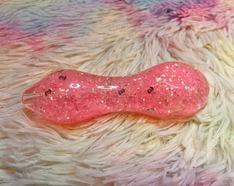 W-Tang Light Pink Girly Freezable Glitter Glass Pipe   Color Changing Pipe