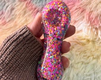 Unicorn Dream Girly Freezable Glitter Glass Pipe   Color Changing Pipe