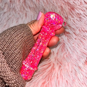 Pink Freezable Glitter Glass Chillum  - Whimsical Gift for Collectors
