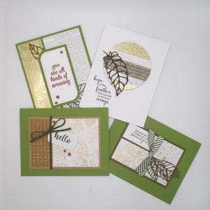 Handgemaakte wenskaartenset – goudfolie botanisch – set van 4 – blanco binnenkant