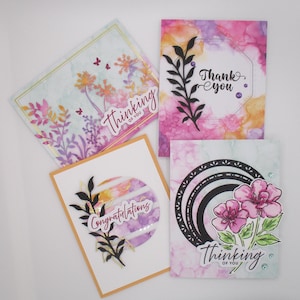 Cartes de voeux faites main - Une pensée pour vous, merci et félicitations - Ensemble de cartes florales aquarelles - Vierge à l'intérieur - Art en papier unique