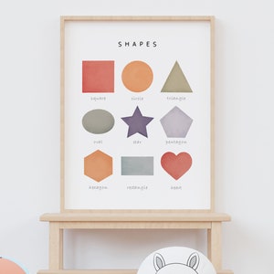 Neutral Shapes Educational Poster, Nursery Wall Art, Montessori Nursery Print, Classroom Decor, Learning Poster, DIGITAL DOWNLOAD