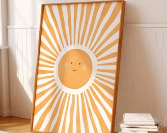 Aquarell Sonne Poster, Sonne Spielzimmer Dekor, Aquarell Kinderzimmer Drucke, Kinderzimmer Wandkunst, Sonne Wandkunst, Mädchenzimmer Dekor, digitaler Download