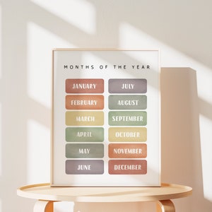 Months of the Year Poster, Playroom Educational Poster, Rainbow Nursery Print, Homeschool  Decor, Classroom Decor, Digital Download
