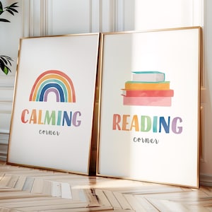 Calming Corner Zeichen, Lesezeichen, Regenbogen Klassenzimmer Wanddekoration, Klassenzimmer Wandkunst, Regenbogen Lernposter, digitaler Download