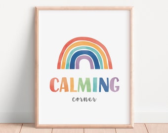 Calming Corner Poster, Rainbow Classroom, Social Worker Sign, Counsellor Office Wall Decor, Mental Health, Playroom Decor, Digital Download