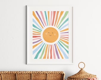 Aquarel Zon Poster, Zon Speelkamer Decor, Aquarel Kwekerij Prints, Kwekerij Kunst aan de muur, Zon Wall Art, Meisjes Kamer Decor, Digitale Download