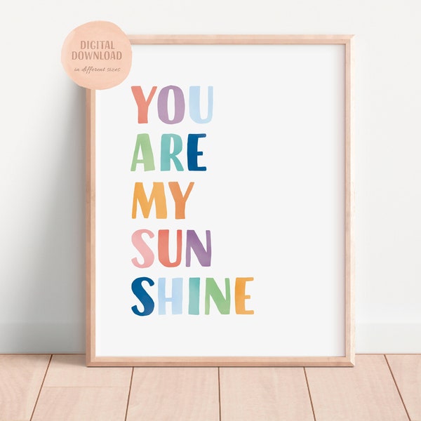 You Are My Sunshine Poster, Playroom Decor, Watercolour Nursery Prints, Nursery Wall Art, Sunshine Wall Art, Digital Download