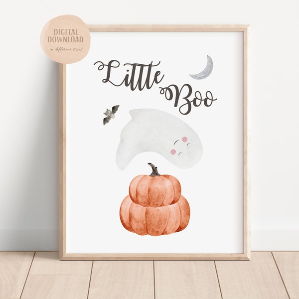 Little Boo Print, Halloween Poster, Pumpkin Print, Fall Wall Art, Halloween Pumpkin, Fall Decor, Pumpkin Watercolour Print, DIGITAL DOWNLOAD