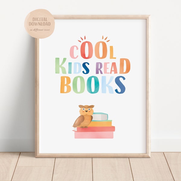 Cool Kids Read Books, Rainbow Classroom Decor, Toddler Wall Art, Kids Room Decor, Homeschool Decor, Nursery wall art, Digital Download