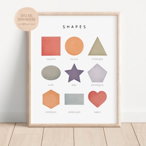 Affiche éducative Shapes, Art mural de la crèche, Impression de la crèche Montessori, Affiche d’apprentissage, TÉLÉCHARGEMENT NUMÉRIQUE