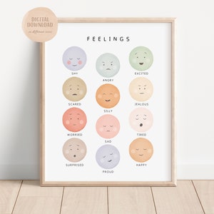 Póster de sentimientos, Tabla de sentimientos, Decoración de educación en el hogar, Arte educativo, Tabla de emociones del arco iris, Descarga digital