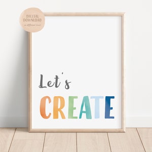 Let's Create Print, Rainbow Playroom Decor, Toddler Wall Art, Kids Room ...