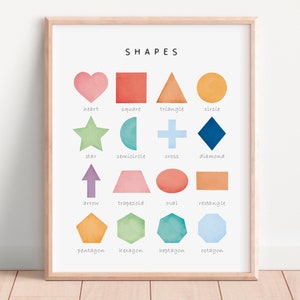 Impression de formes arc-en-ciel, formes géométriques, affiche éducative, art mural pour chambre d'enfant, Montessori, classe de professeur d'école à la maison, TÉLÉCHARGEMENT NUMÉRIQUE