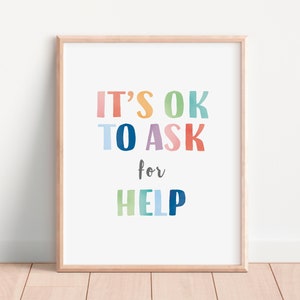 Es ist in Ordnung, um Hilfe zu bitten, Regenbogen Calming Corner Poster, Therapie Bürodekor, Schulratgeber, Montessori Materialien, digitaler Download