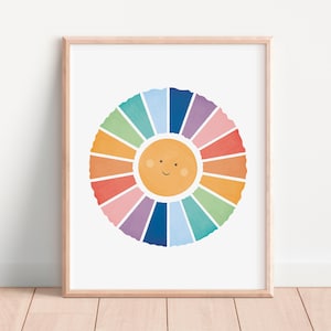 Watercolor Sun Poster, Sun Playroom Decor, Rainbow Nursery Print, Nursery Wall Art, Sun Wall Art, Girls Room Decor, Digital Download