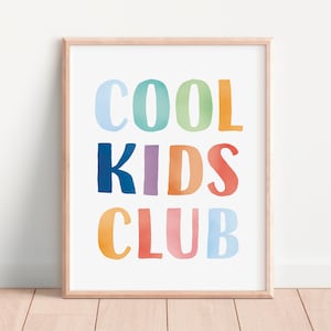 Cartel del Cool Kids Club, decoración de la sala de juegos, impresiones de la guardería, letrero de la sala de juegos del arco iris, decoración de la habitación de los niños, impresión para jugar, DESCARGA DIGITAL