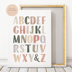 Neutral Alphabet Poster, Watercolour Alphabet, ABC Print, Nursery Alphabet Printable Wall Art, Educational Wall Art, Digital Download